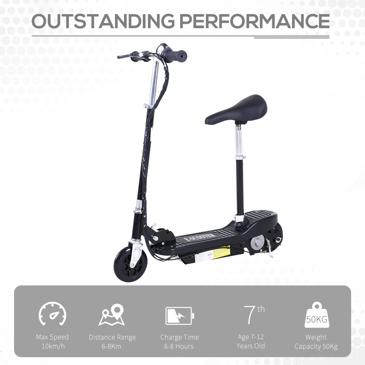 Kids Foldable Electric Powered Scooter 120W Toy Brake Kickstand Black HOMCOM