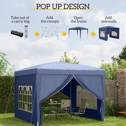 3mx3m Pop Up Gazebo Party Tent Canopy Marquee with Storage Bag Blue