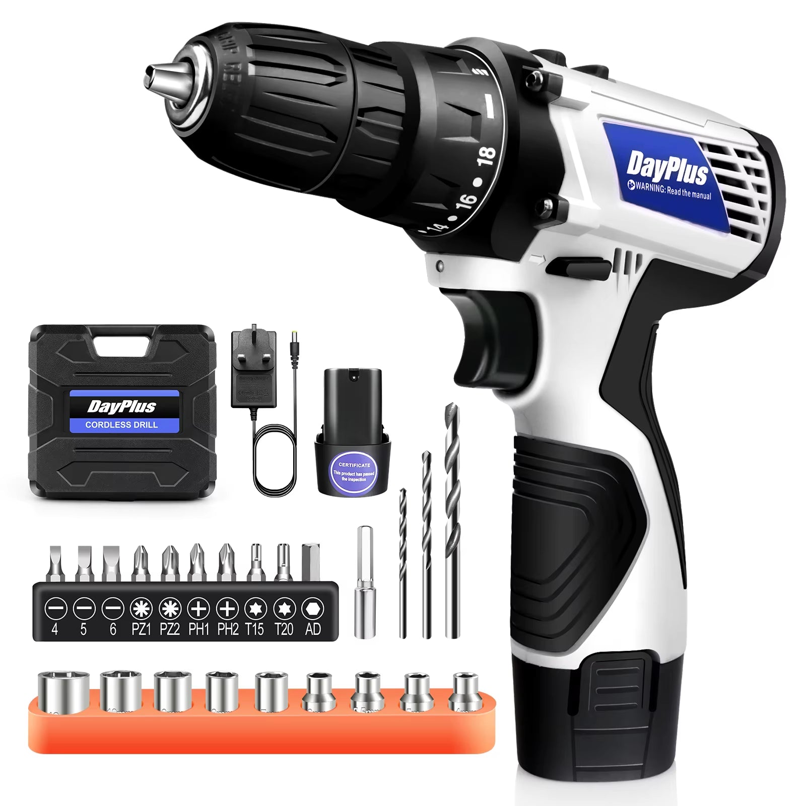Powerful Cordless Drill Driver Kit - 2-in-1 Electric Screwdriver with 45 N.M Torque, Dual Speed & Keyless Chuck