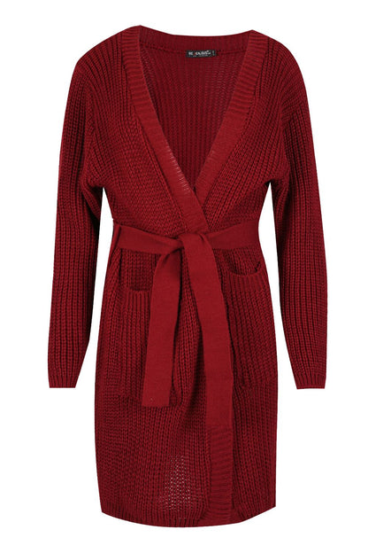 Cozy Women's Chunky Knitted Grandad Cardigan - Stylish Baggy Boyfriend Jumper with Open Pockets