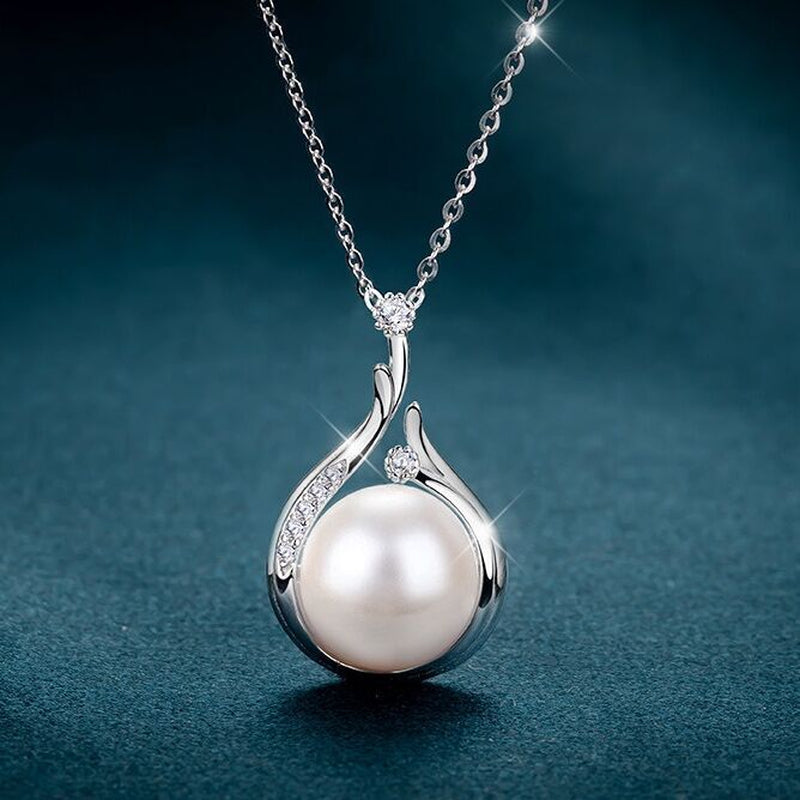 Elegant 925 Sterling Silver Crystal Pearl Pendant Necklace - Perfect Gift for Women & Girls in the UK