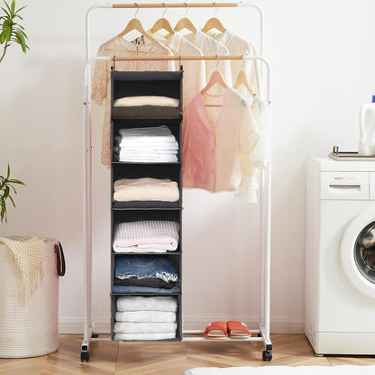 Maximize Your Space with a 6-Tier Hanging Closet Organizer - Foldable & Sturdy Hooks (Grey)