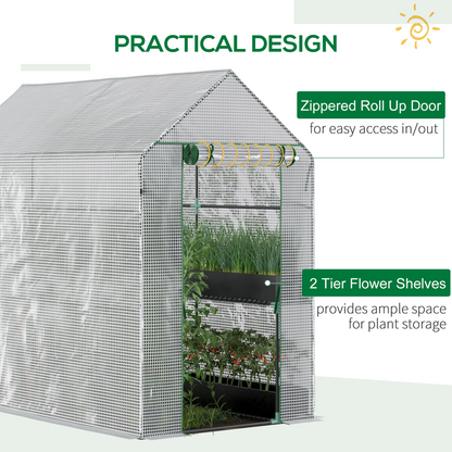 Walk in Garden Greenhouse with Shelves Steeple 186Lx120Wx190Hcm White