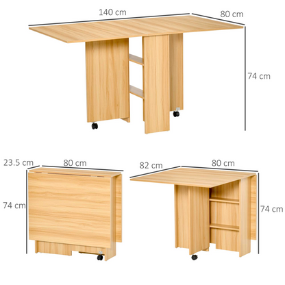 HOMCOM Foldable Dining Table with Storage Shelves for Kitchen, Dining Room