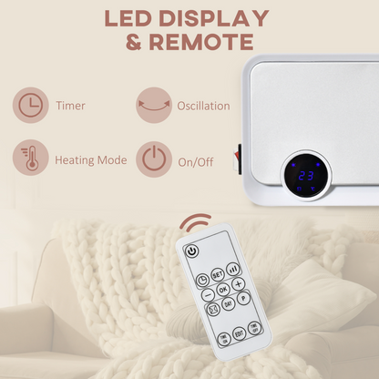 Wall Mounted Downflow Ceramic Heater with 12h  Timer, Remote