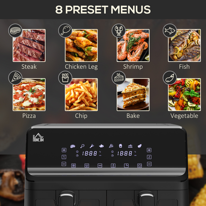 Dual Air Fryer 8L Family Size w/ 2 Basket 8 Presets Cookbook Timer 2500W