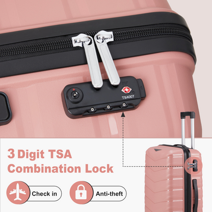 V-shaped stripes 3-in-1 PP trolley case 20in 24in 28in PP iron trolley fashionable color - rose gold (grain pattern)