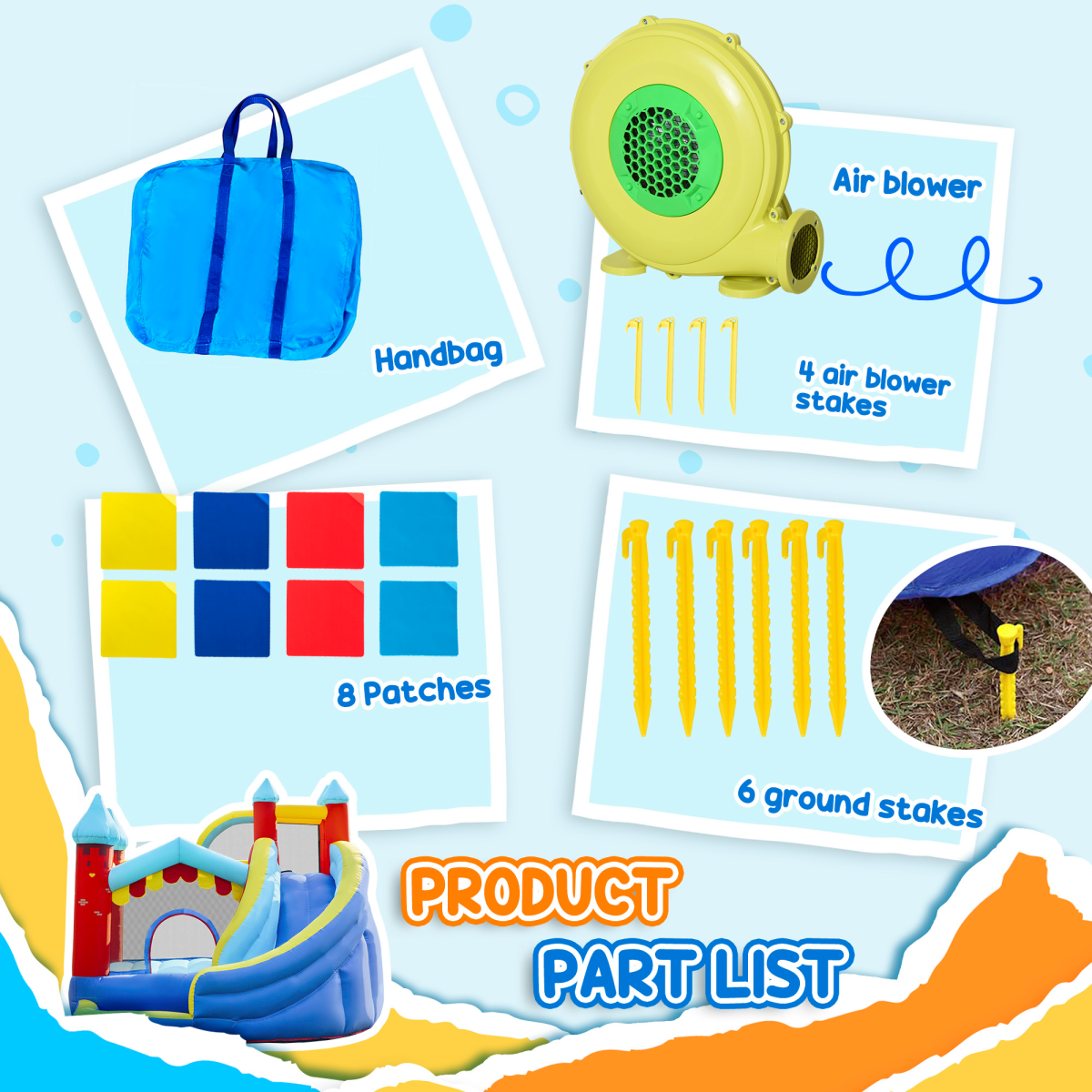 Kids Bouncy Castle with Slide Pool Trampoline Climbing Wall w/ Blower