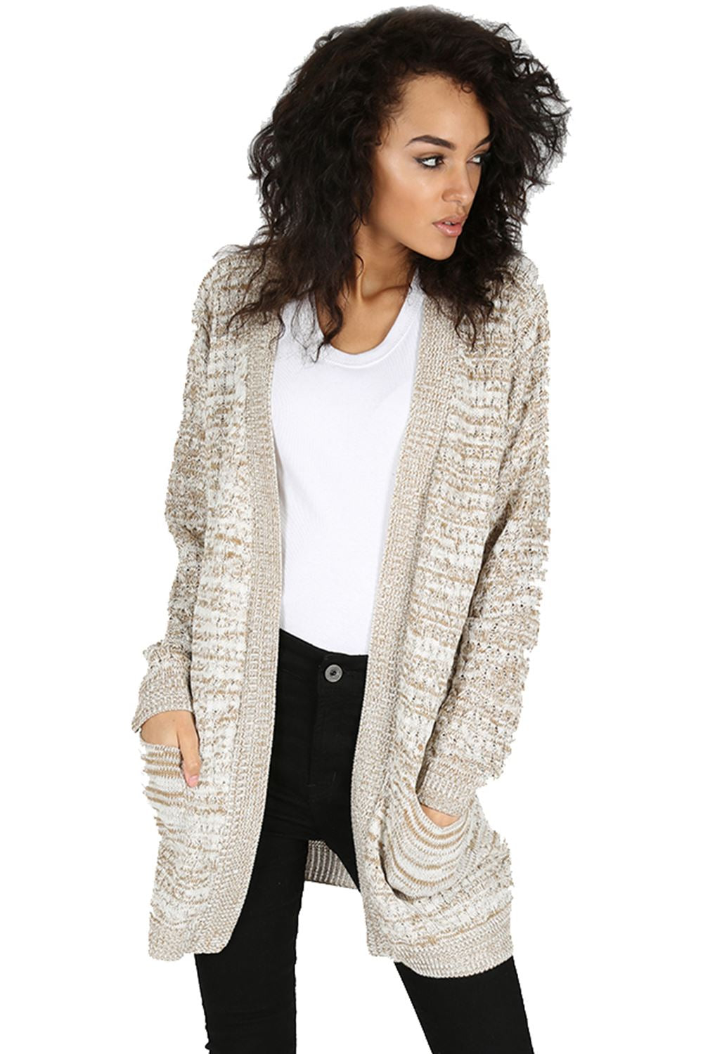 Cozy Women's Chunky Knitted Grandad Cardigan - Stylish Baggy Boyfriend Jumper with Open Pockets