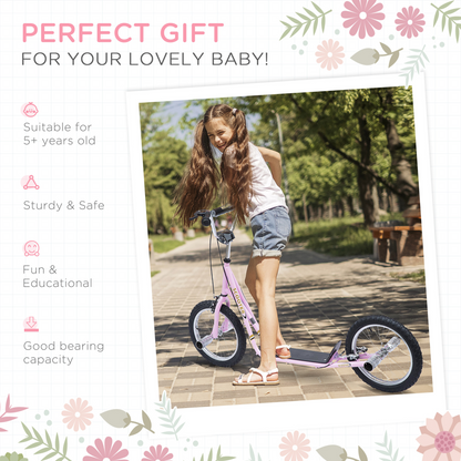 Teen Scooter Children Stunt Scooter 16" Tyres Adjustable Height, Pink