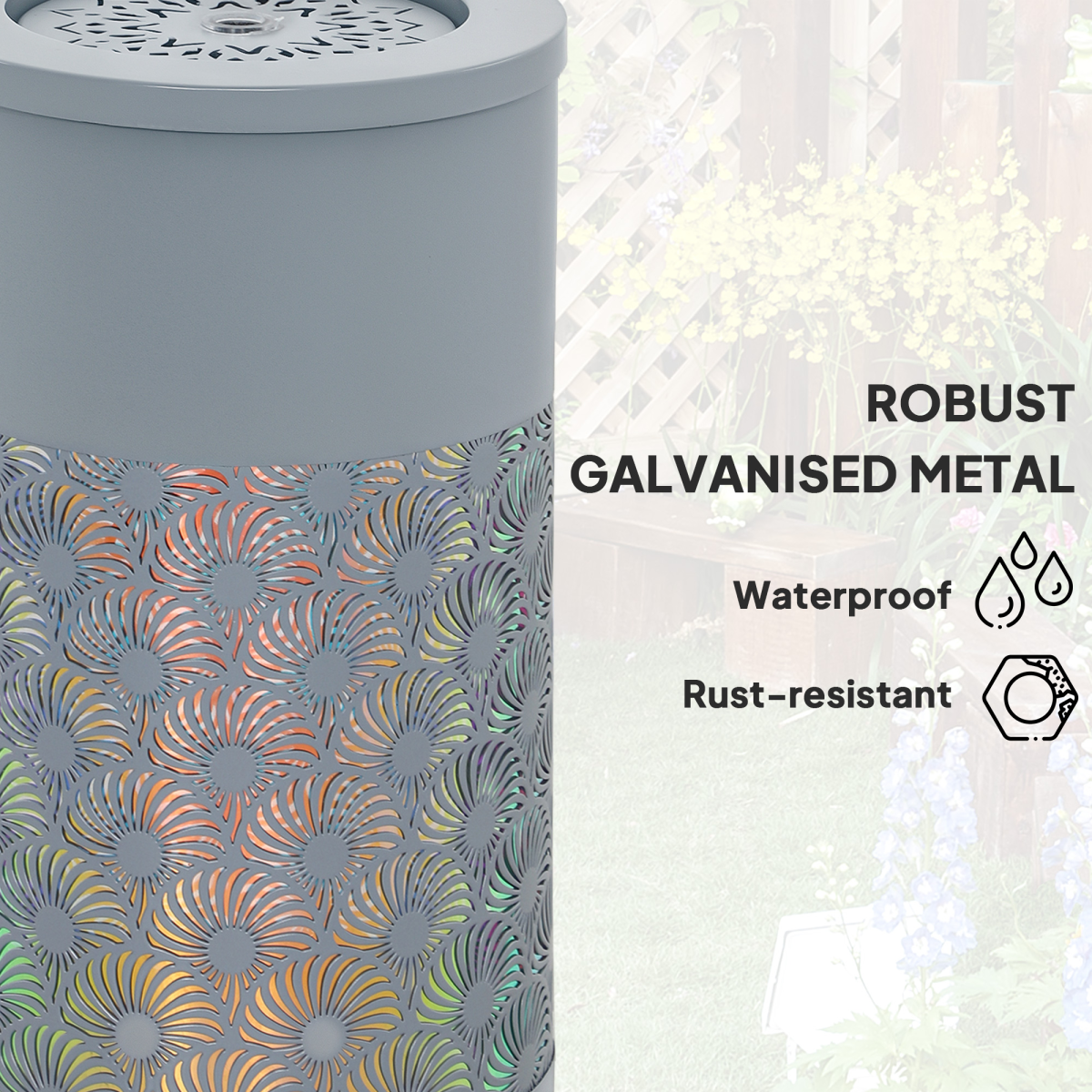 Outsunny Outdoor Waterfall Fountain Water Feature with LED, Light Grey