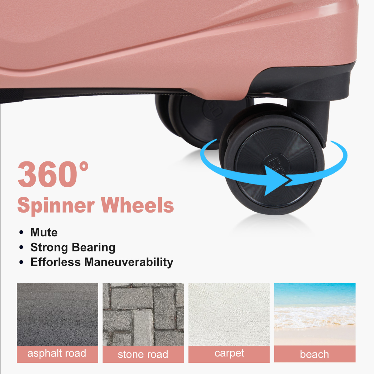 V-shaped stripes 3-in-1 PP trolley case 20in 24in 28in PP iron trolley fashionable color - rose gold (grain pattern)