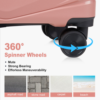 V-shaped stripes 3-in-1 PP trolley case 20in 24in 28in PP iron trolley fashionable color - rose gold (grain pattern)