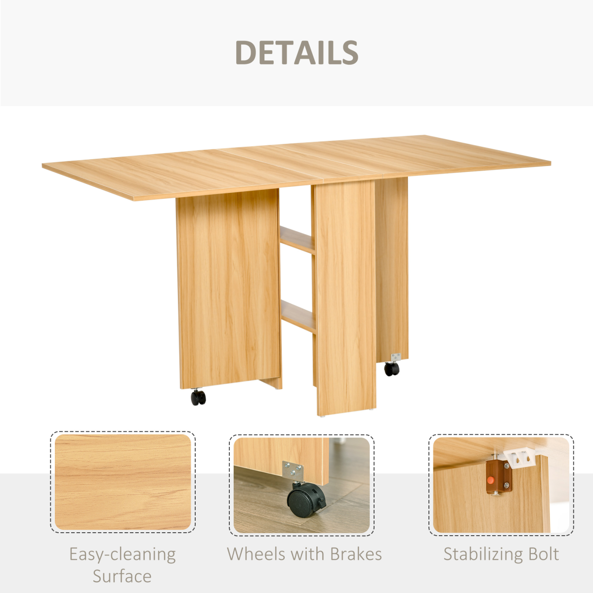 HOMCOM Foldable Dining Table with Storage Shelves for Kitchen, Dining Room
