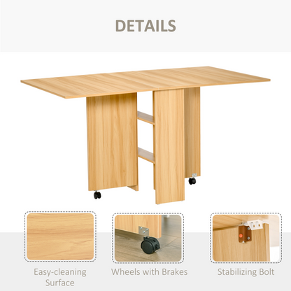 HOMCOM Foldable Dining Table with Storage Shelves for Kitchen, Dining Room