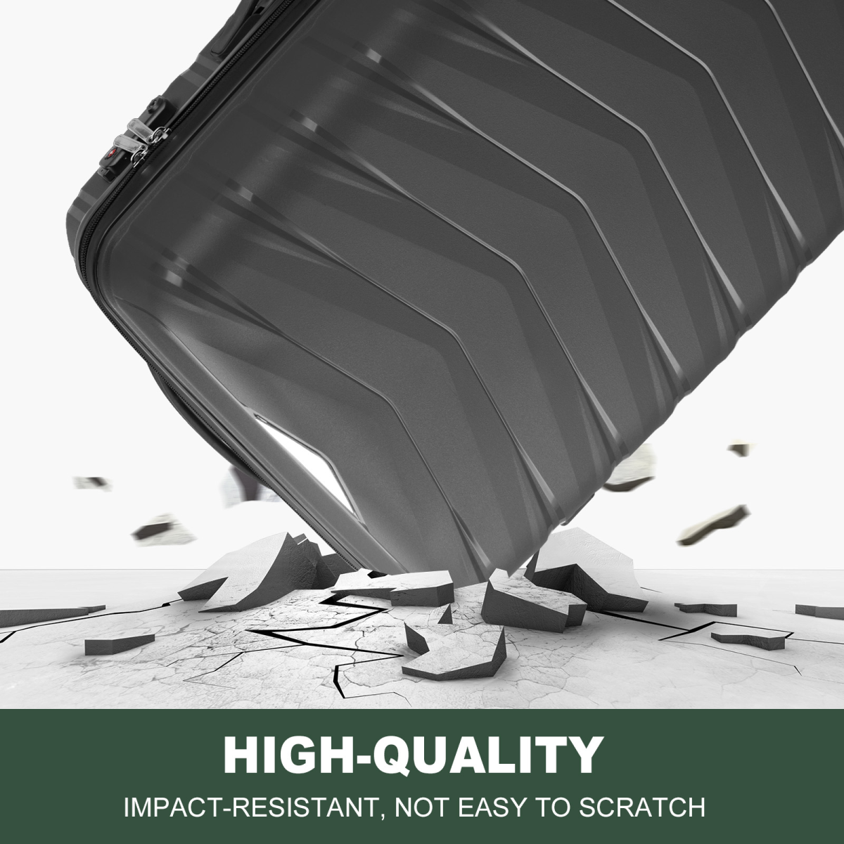 V-shaped stripe 3-in-1 PP trolley case 20in 24in 28in PP iron trolley classic color - dark gray (grain pattern)