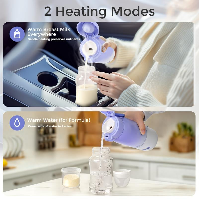 Momfann Portable Bottle Warmer for Travel, Dual Heating Modes for Breastmilk & Water on the Go, Portable Bottle Milk Warmer with Fast Heating & Long Battery Life, 12 Ounces Large Capacity