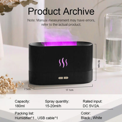 Color-Changing Portable Cool Mist USB Humidifier & Aroma Diffuser with Fire Flame Effect