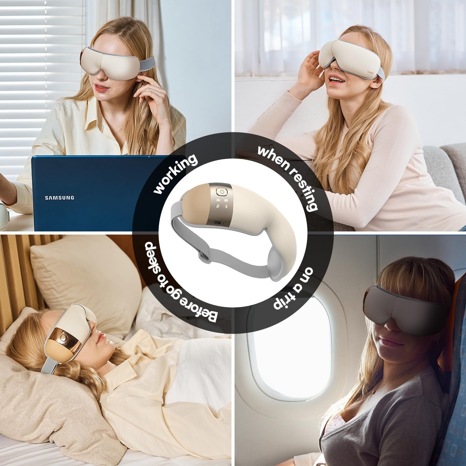 Hubicare Eye Massager - Heat, Vibration & Music for Stress Relief, Dark Circle Reduction, and Enhanced Sleep - Perfect Gift for Men & Women (Ivory)