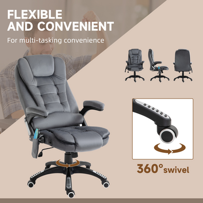 Executive Reclining Chair w/ Heating Massage Points Relaxing Headrest Grey