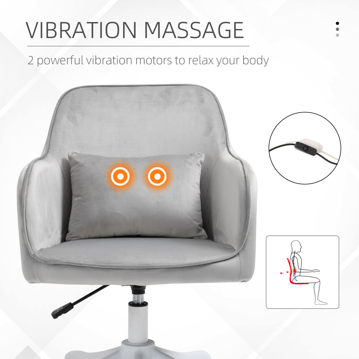 Office Chair with Rechargeable Electric Vibration Massage Lumbar Pillow, Wheels