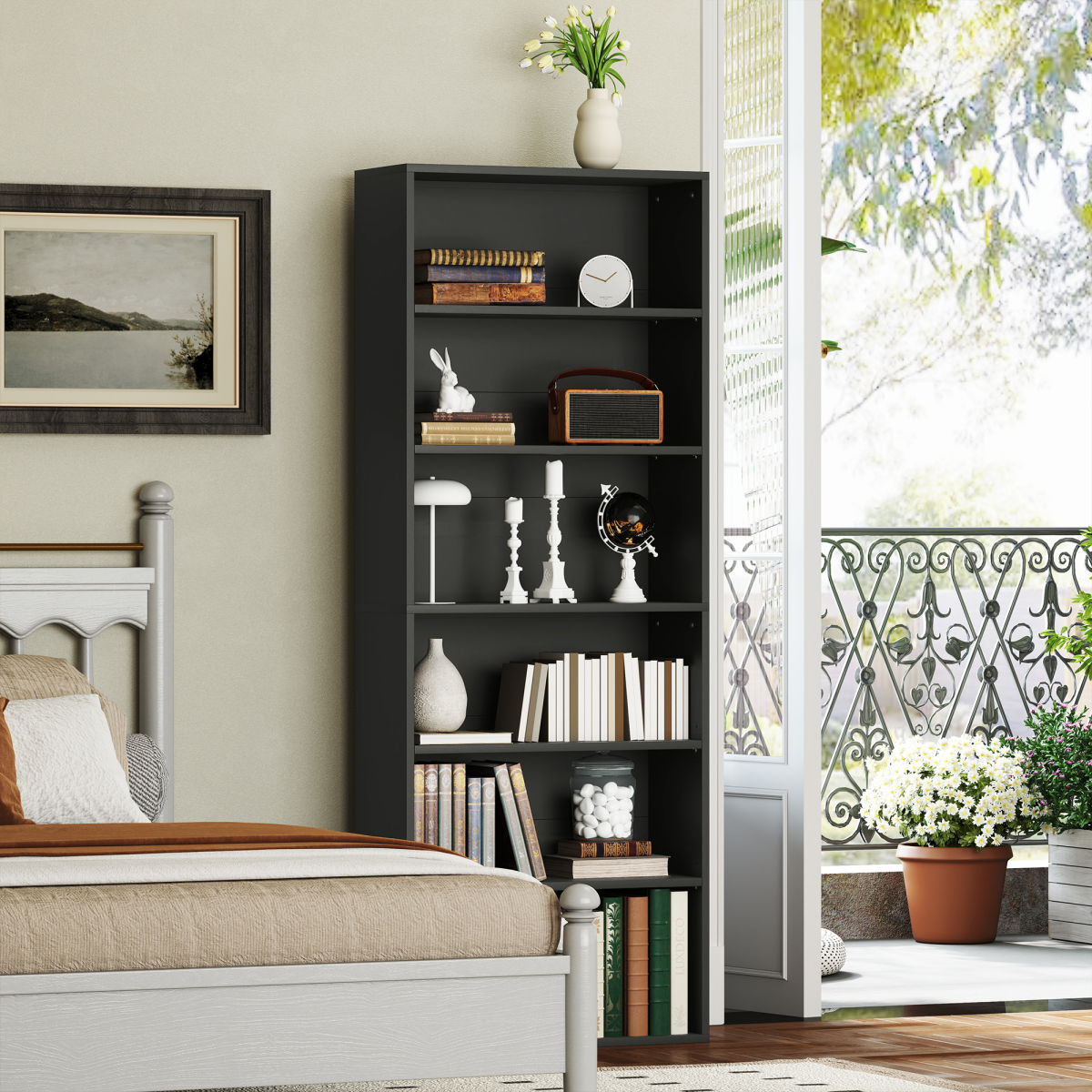 HOMCOM 6 Tier Bookshelf, Freestanding Bookcase with Adjustable Shelves, Black