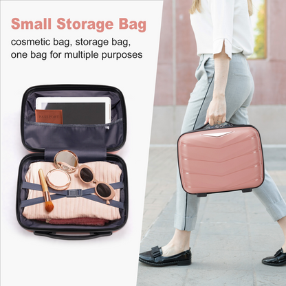 V-shaped stripes 3-in-1 PP trolley case 20in 24in 28in PP iron trolley fashionable color - rose gold (grain pattern)