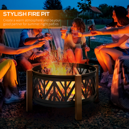2-in-1 Outdoor Fire Pit Bowl with BBQ Grill Grate 30" Spark Screen Cover