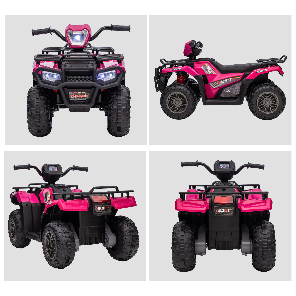 HOMCOM 12V Electric Quad Bike for Kids w/ LED Headlights, Music - Pink