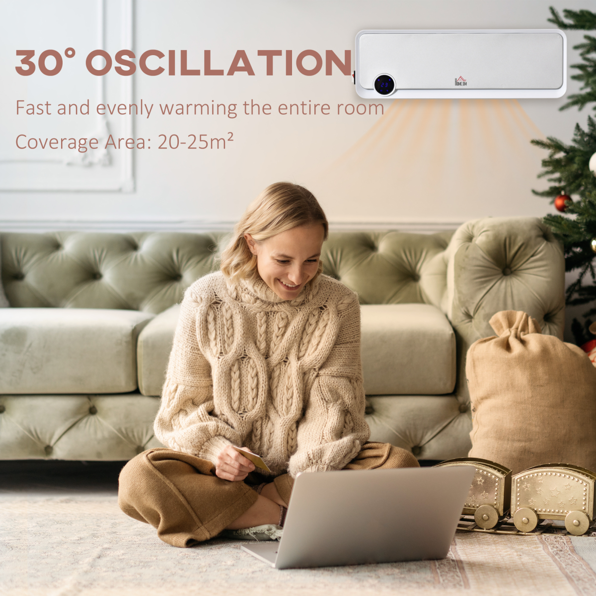 Wall Mounted Downflow Ceramic Heater with 12h  Timer, Remote