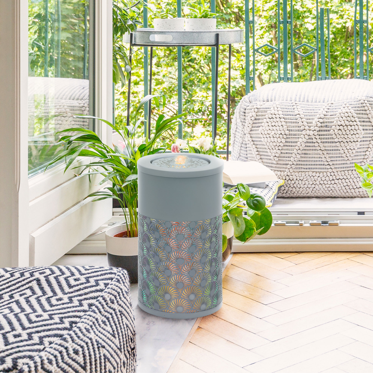 Outsunny Outdoor Waterfall Fountain Water Feature with LED, Light Grey