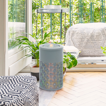 Outsunny Outdoor Waterfall Fountain Water Feature with LED, Light Grey