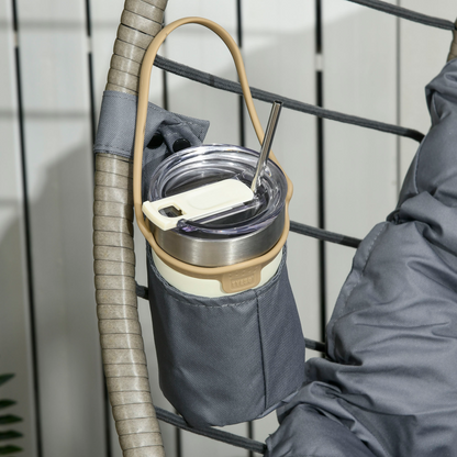 Outsunny PE Rattan Hanging Swing Chair w/ Stand & Cup Holder, Grey