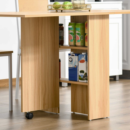 HOMCOM Foldable Dining Table with Storage Shelves for Kitchen, Dining Room