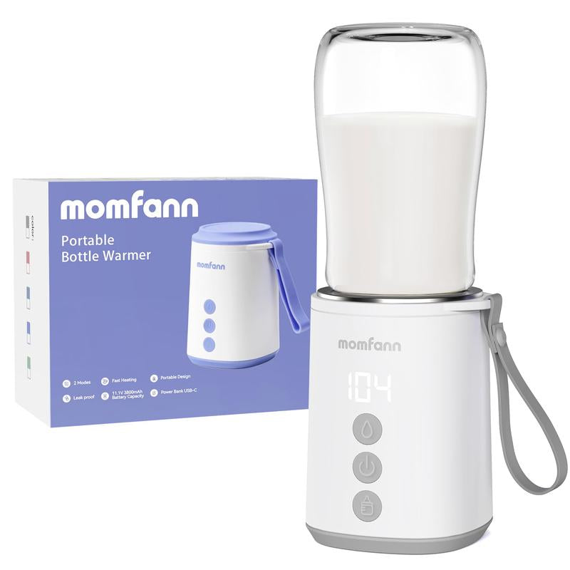 Momfann Portable Travel Bottle Warmer, 2 Modes 4 Temp Baby Bottle Warmer for Breastmilk, Leak-Proof & Fast Heating & Auto Warm-Keeping (5 Adapters)