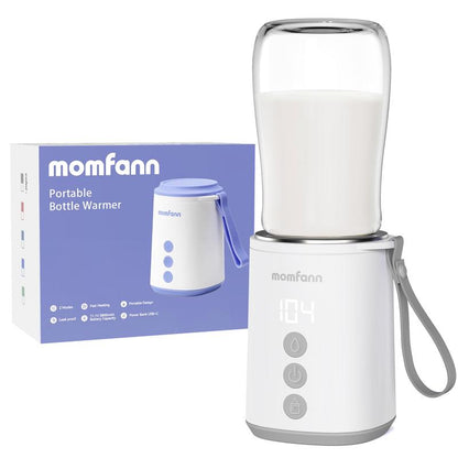Momfann Portable Travel Bottle Warmer, 2 Modes 4 Temp Baby Bottle Warmer for Breastmilk, Leak-Proof & Fast Heating & Auto Warm-Keeping (5 Adapters)