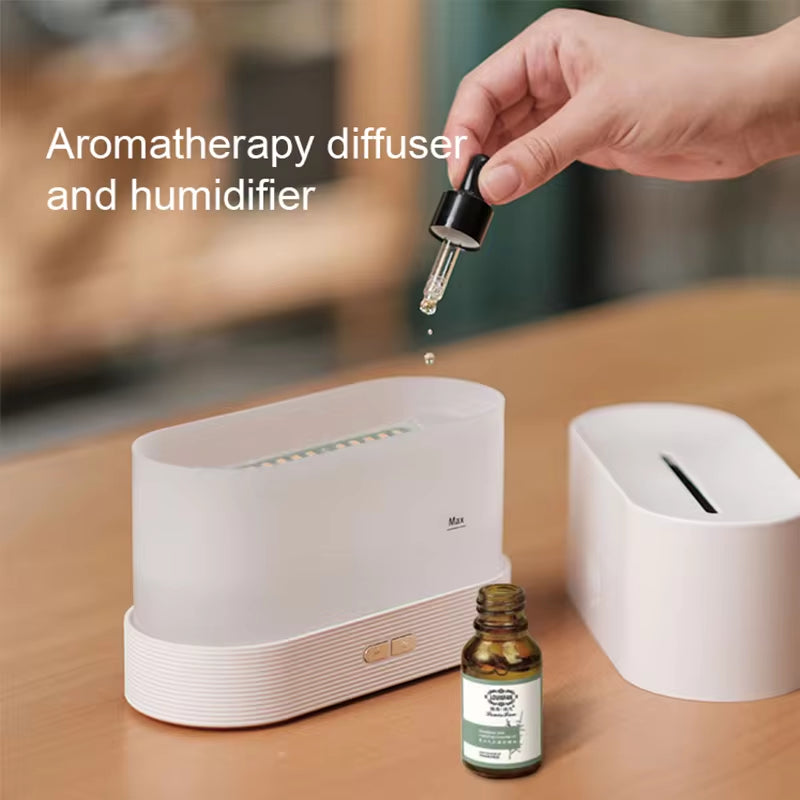 Ultrasonic Aroma Diffuser & Humidifier - LED Essential Oil Flame Lamp with Cool Mist Fogger