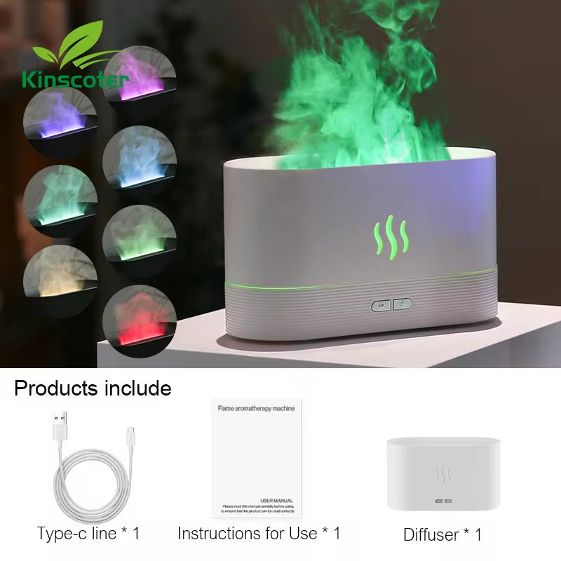 Ultrasonic Aroma Diffuser & Humidifier - LED Essential Oil Flame Lamp with Cool Mist Fogger
