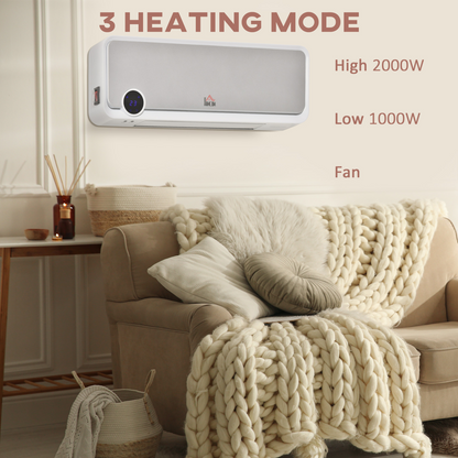 Wall Mounted Downflow Ceramic Heater with 12h  Timer, Remote