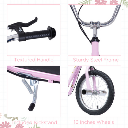 Teen Scooter Children Stunt Scooter 16" Tyres Adjustable Height, Pink