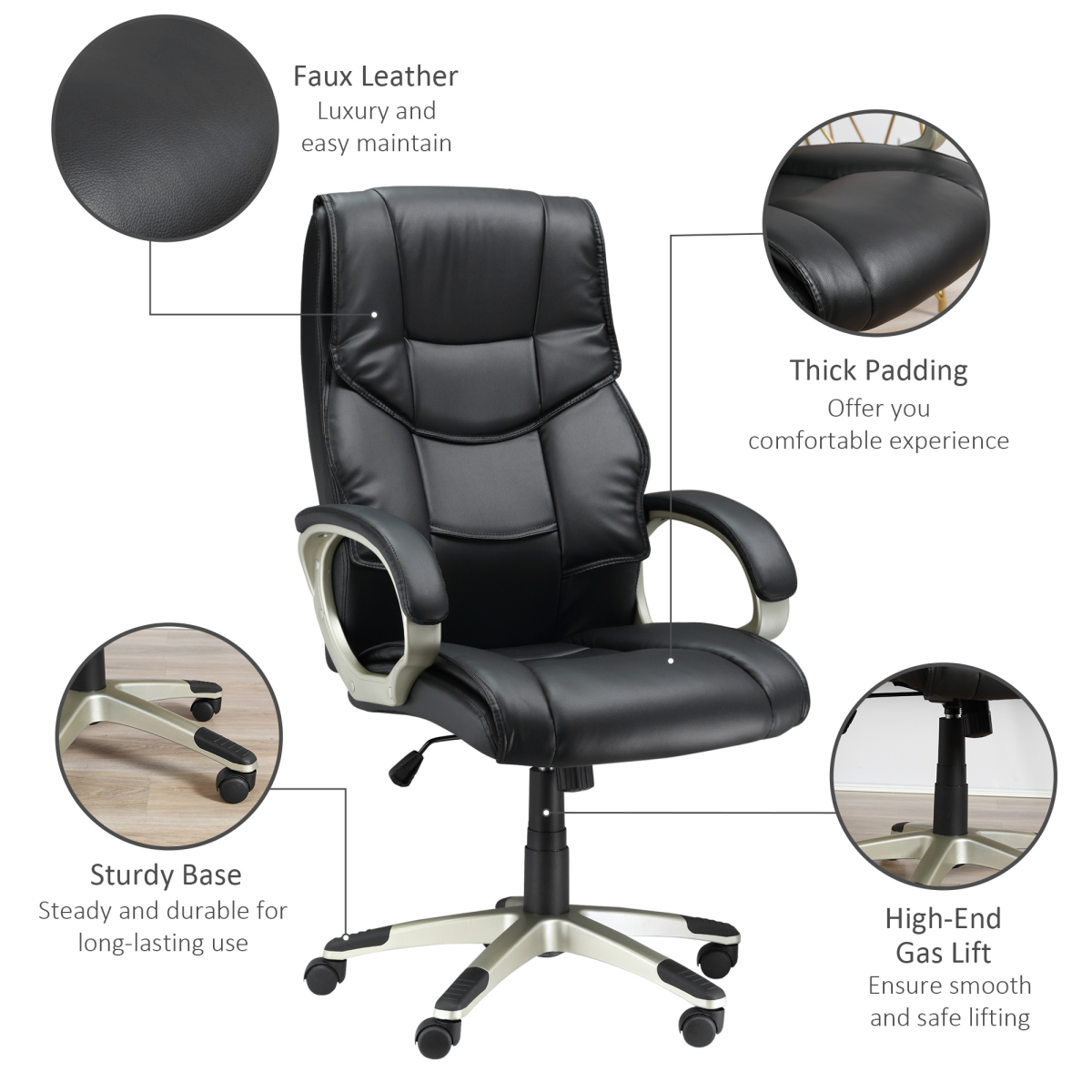 Executive Computer Office Desk Chair PU Leather Swivel Chairs High Back