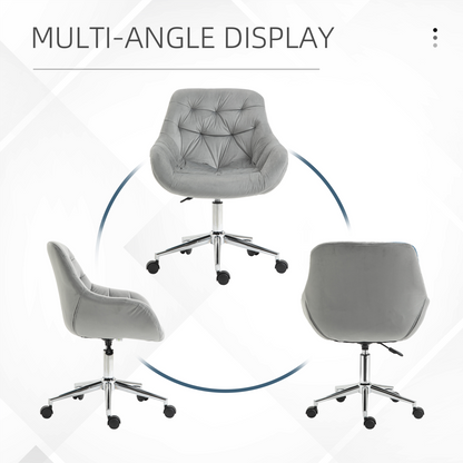 Velvet Home Office Chair Comfy Desk Chair w/ Adjustable Height Armrest Grey