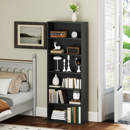 HOMCOM 6 Tier Bookshelf, Freestanding Bookcase with Adjustable Shelves, Black