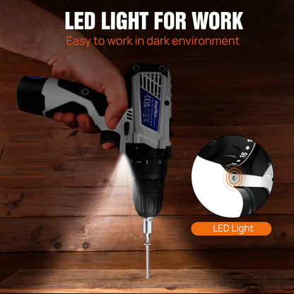 Powerful Cordless Drill Driver Kit - 2-in-1 Electric Screwdriver with 45 N.M Torque, Dual Speed & Keyless Chuck