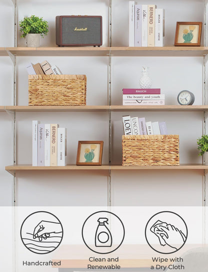 Stylish Wicker Storage Baskets with Handles - 2-Pack Large Rectangular Organizers for Pantry & Bathroom in Natural Water Hyacinth