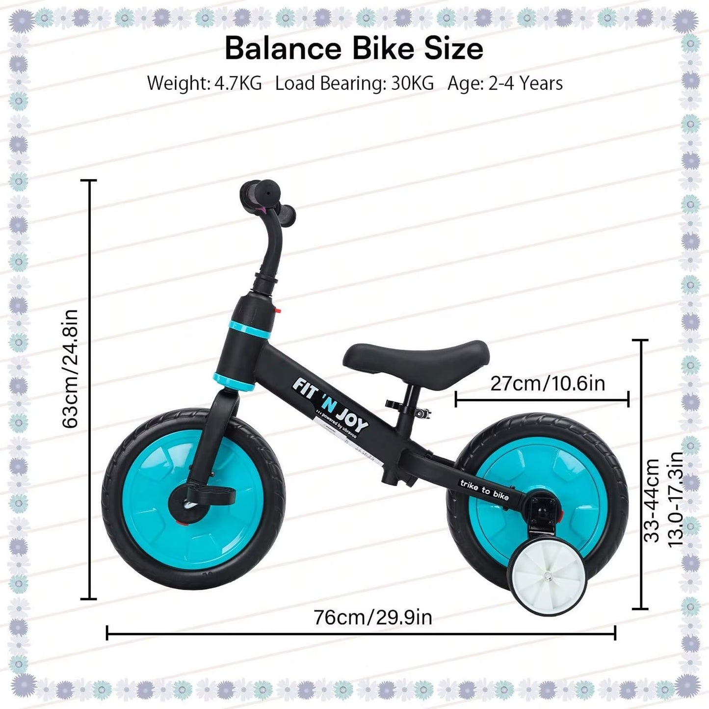 UBRAVOO Fit 'N Joy 4-in-1 Beginner Balance Bike for Toddlers 2-4 - Perfect for Boys & Girls with Pedals and Training Wheels