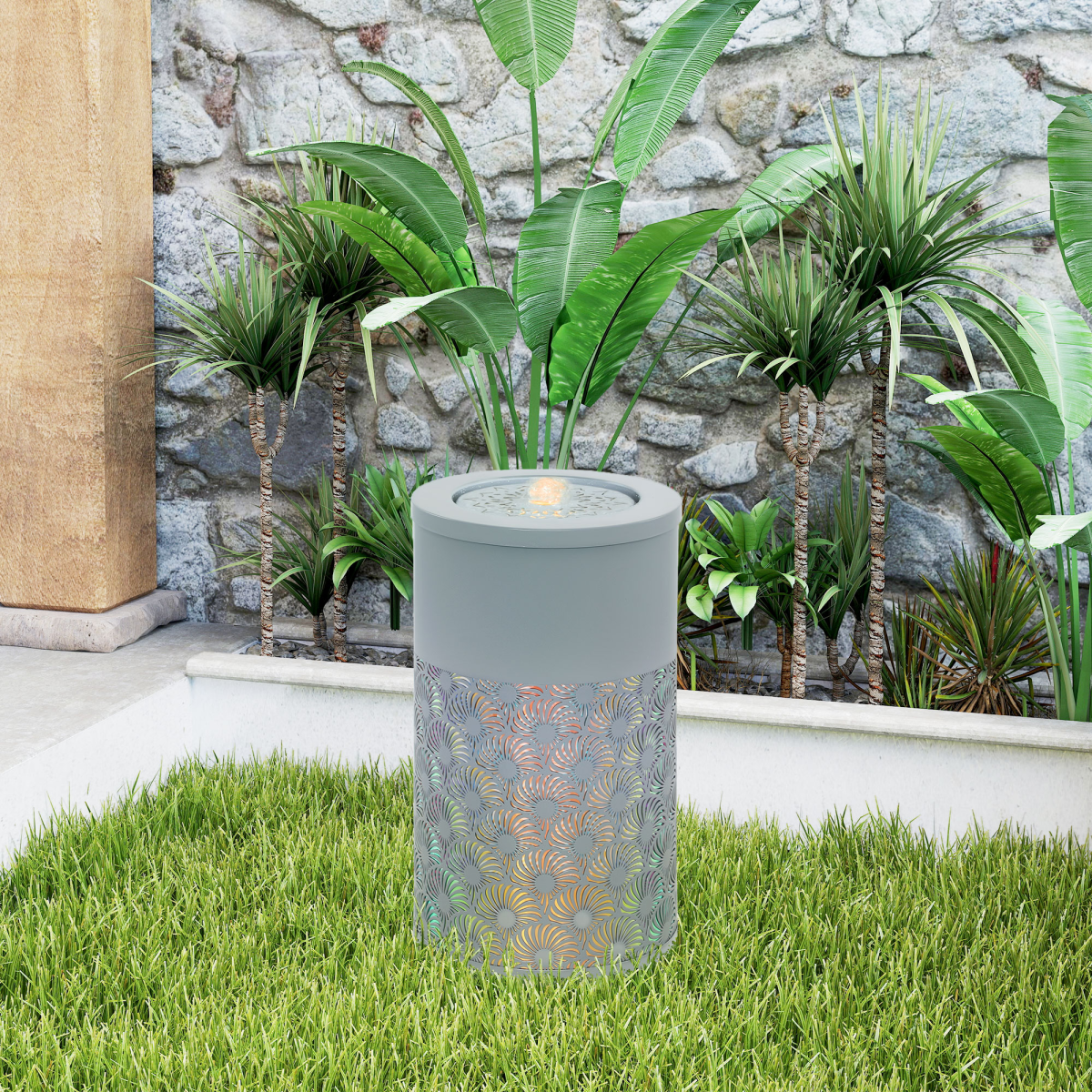 Outsunny Outdoor Waterfall Fountain Water Feature with LED, Light Grey