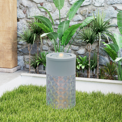 Outsunny Outdoor Waterfall Fountain Water Feature with LED, Light Grey