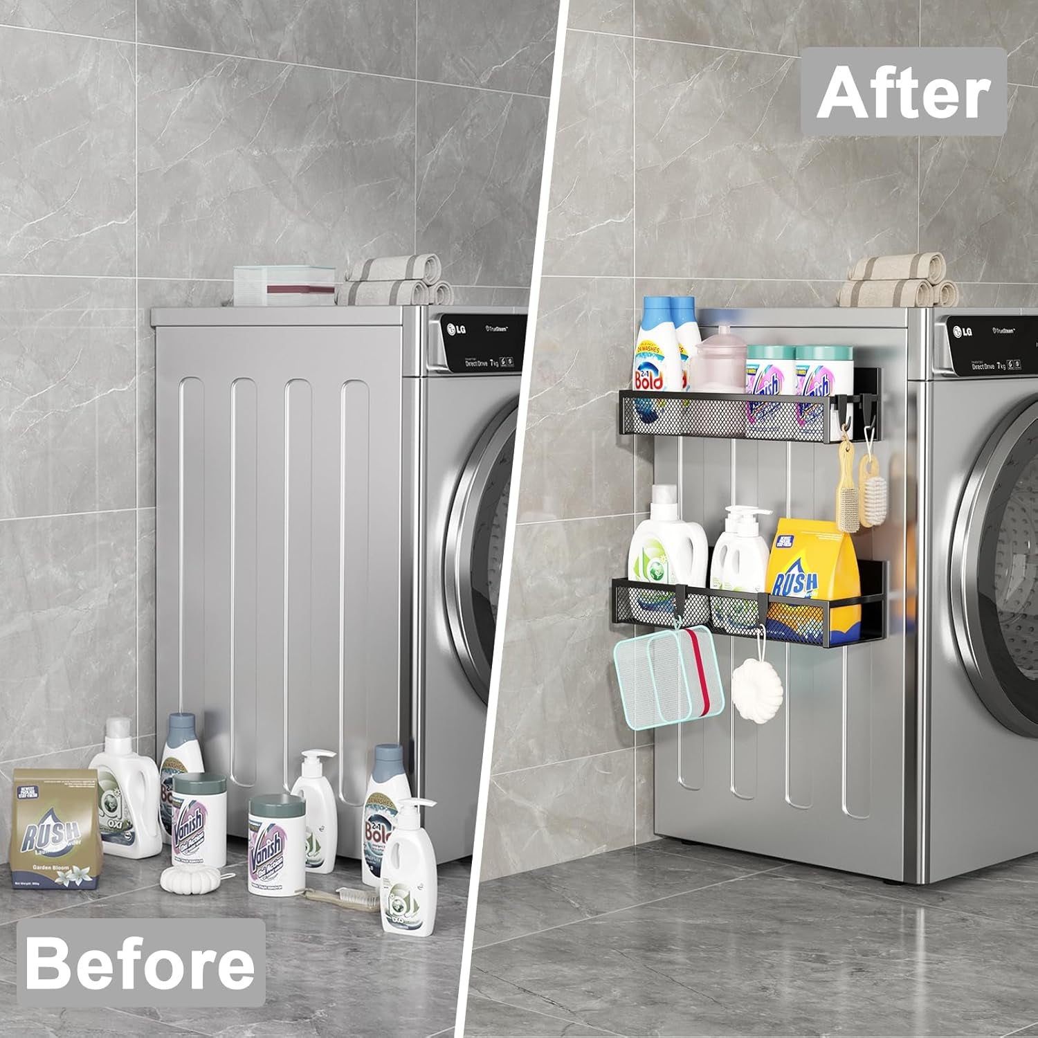 Magnetic Spice Rack Set - 2 Pack Fridge Organizer with Moveable Hooks for Ultimate Kitchen Storage