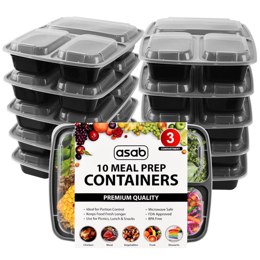 1x Meal Prep Container 3 Partitions 10PK